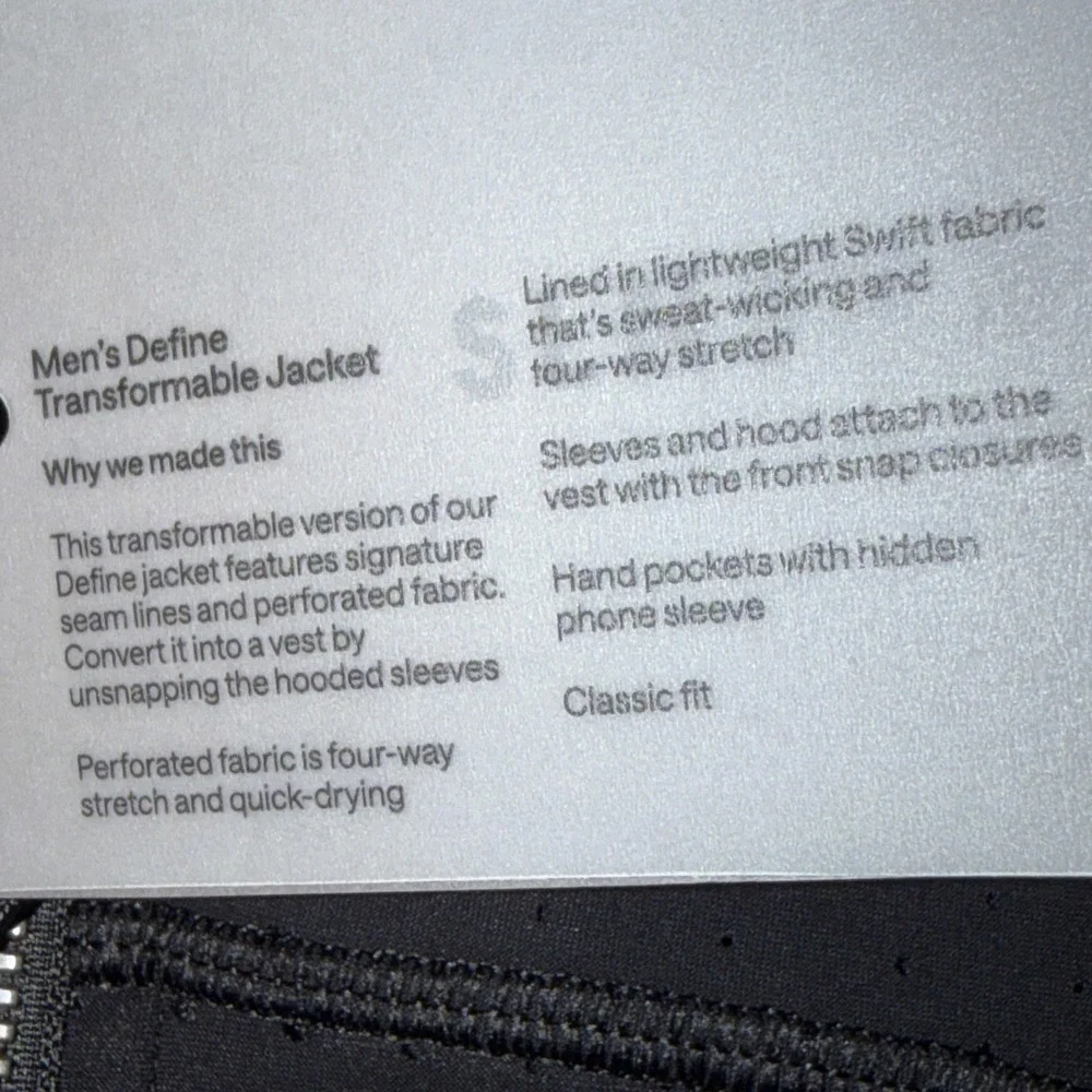 Lululemon Define Transformable Jacket SLNSH Black Mens X-Large NWT